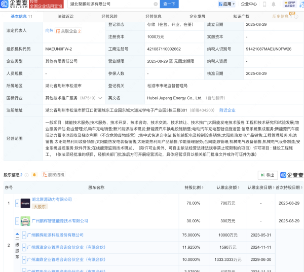 合优投资 鹏辉能源等投资成立新公司，含机动车充电销售业务